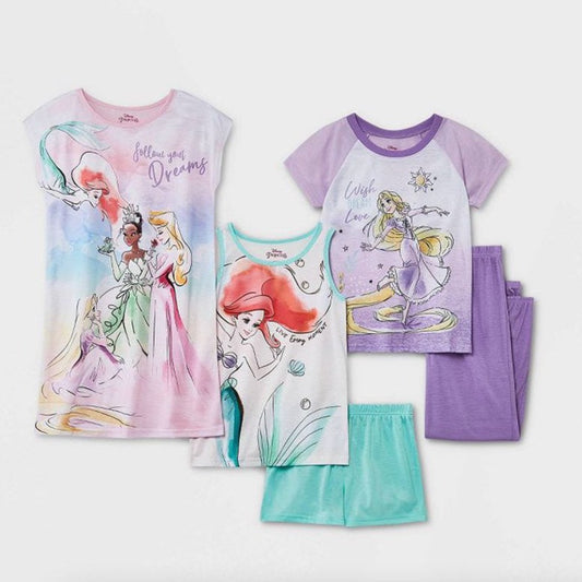 Disney 迪士尼公主小朋友睡衣套裝 （一套五件) Ariel Aurora Tiana Rapunzel